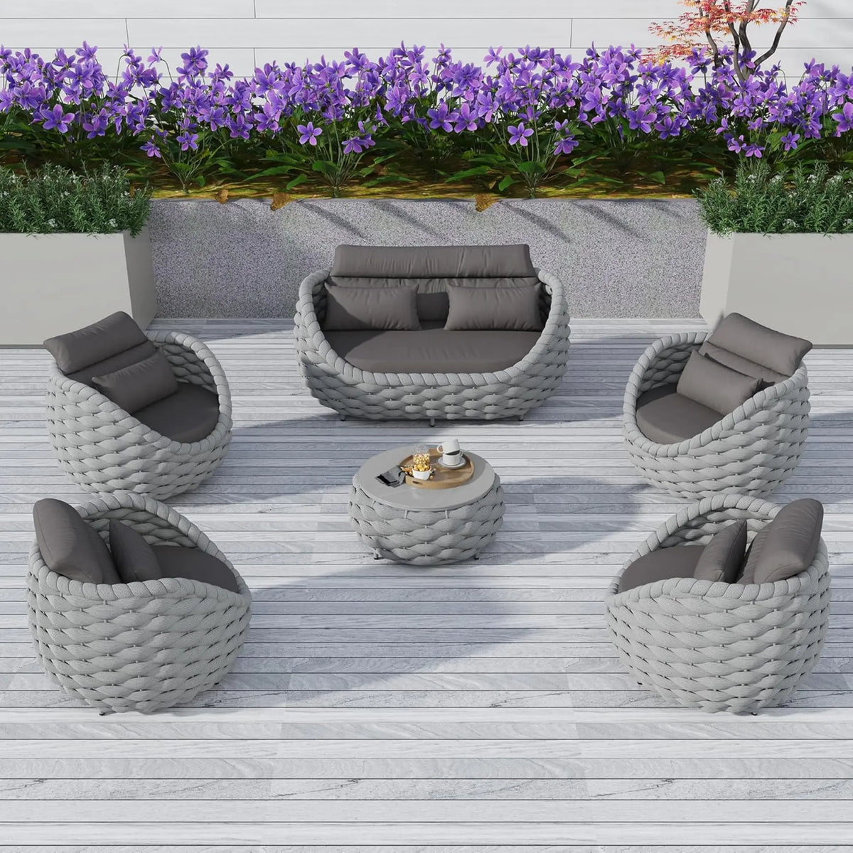 6-Piece Aluminum Patio Furniture Set,Polyester Light Grey W/Table