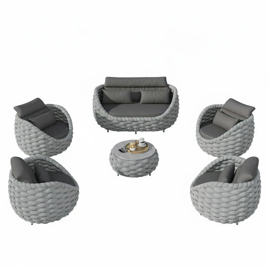 6-Piece Aluminum Patio Furniture Set,Polyester Light Grey W/Table