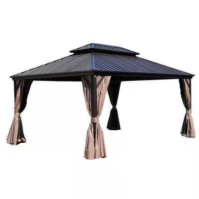 Hardtop Gazebo Designed for Year-Round Use, 12x16 Aluminum Frame, Double Roof Ventilation, Netting and Sidewalls
