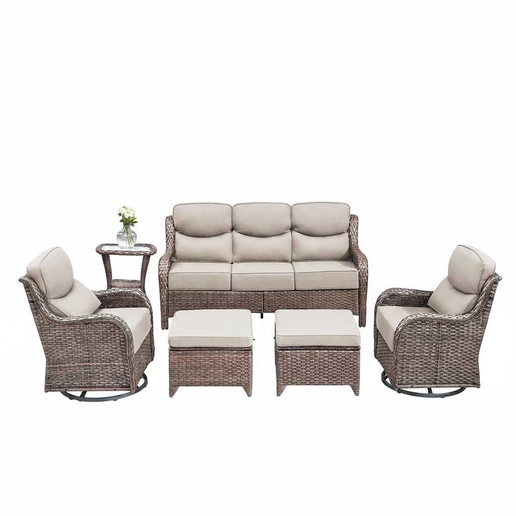 Outdoor Patio Furniture Set Built for All-Weather Entertaining, 6 Piece, Swivel Rocker Chairs, 6 Inch Cushions