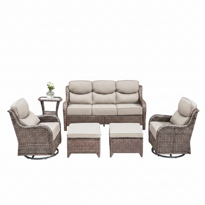 Outdoor Patio Furniture Set Built for All-Weather Entertaining, 6 Piece, Swivel Rocker Chairs, 6 Inch Cushions