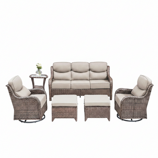 Outdoor Patio Furniture Set Built for All-Weather Entertaining, 6 Piece, Swivel Rocker Chairs, 6 Inch Cushions