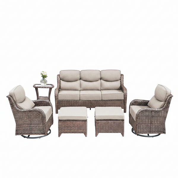 Outdoor Patio Furniture Set Built for All-Weather Entertaining, 6 Piece, Swivel Rocker Chairs, 6 Inch Cushions