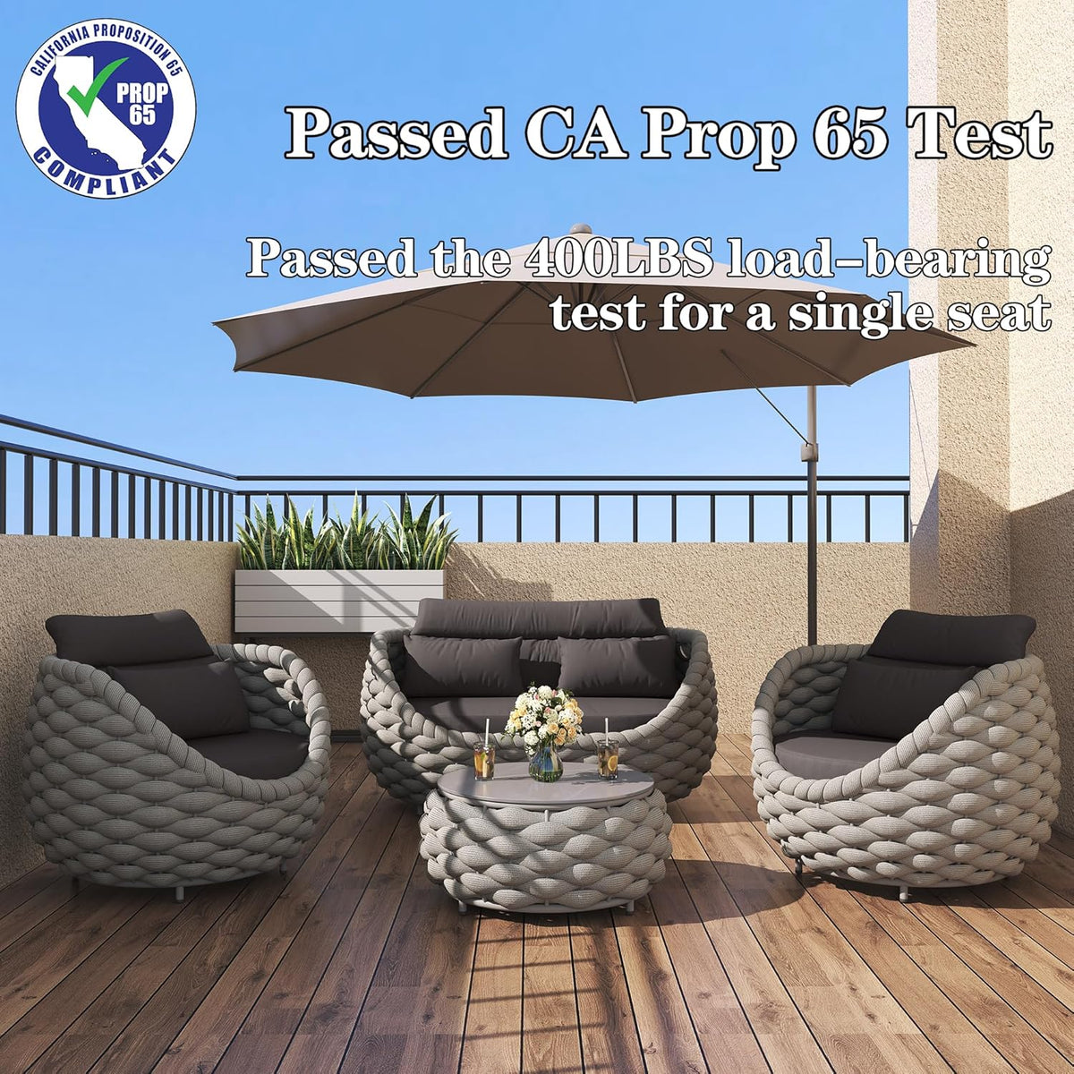 6-Piece Aluminum Patio Furniture Set,Polyester Light Grey W/Table