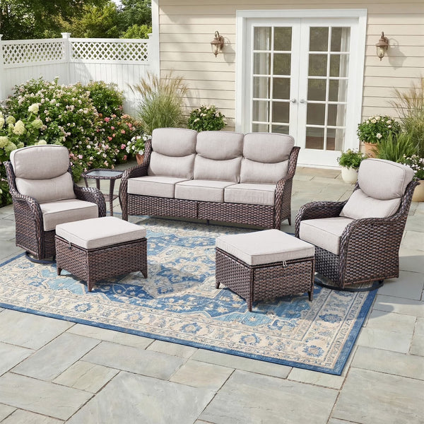 Outdoor Patio Furniture Set Built for All-Weather Entertaining, 6 Piece, Swivel Rocker Chairs, 6 Inch Cushions