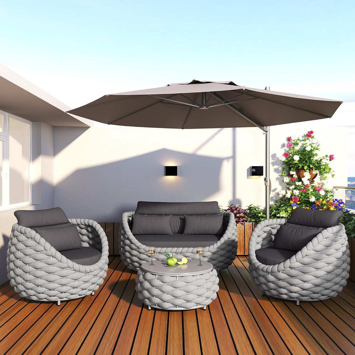 6-Piece Aluminum Patio Furniture Set,Polyester Light Grey W/Table