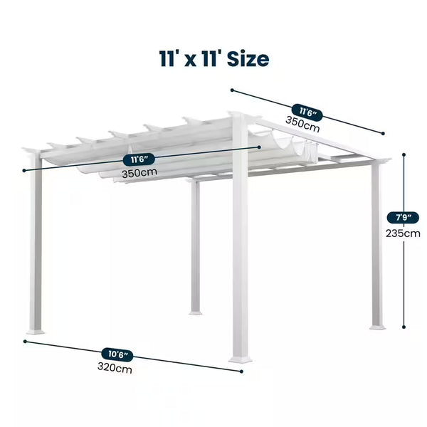 Aluminum Pergola Built for Year-Round Outdoor Living, 11x11 Retractable Canopy, Rust-Resistant Frame, 121 Sq Ft