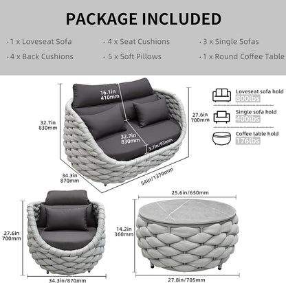 6-Piece Aluminum Patio Furniture Set,Polyester Light Grey W/Table